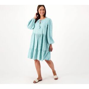 Destination 365 Women's Dress Sz L Printed V-Neck Tiered White A631247